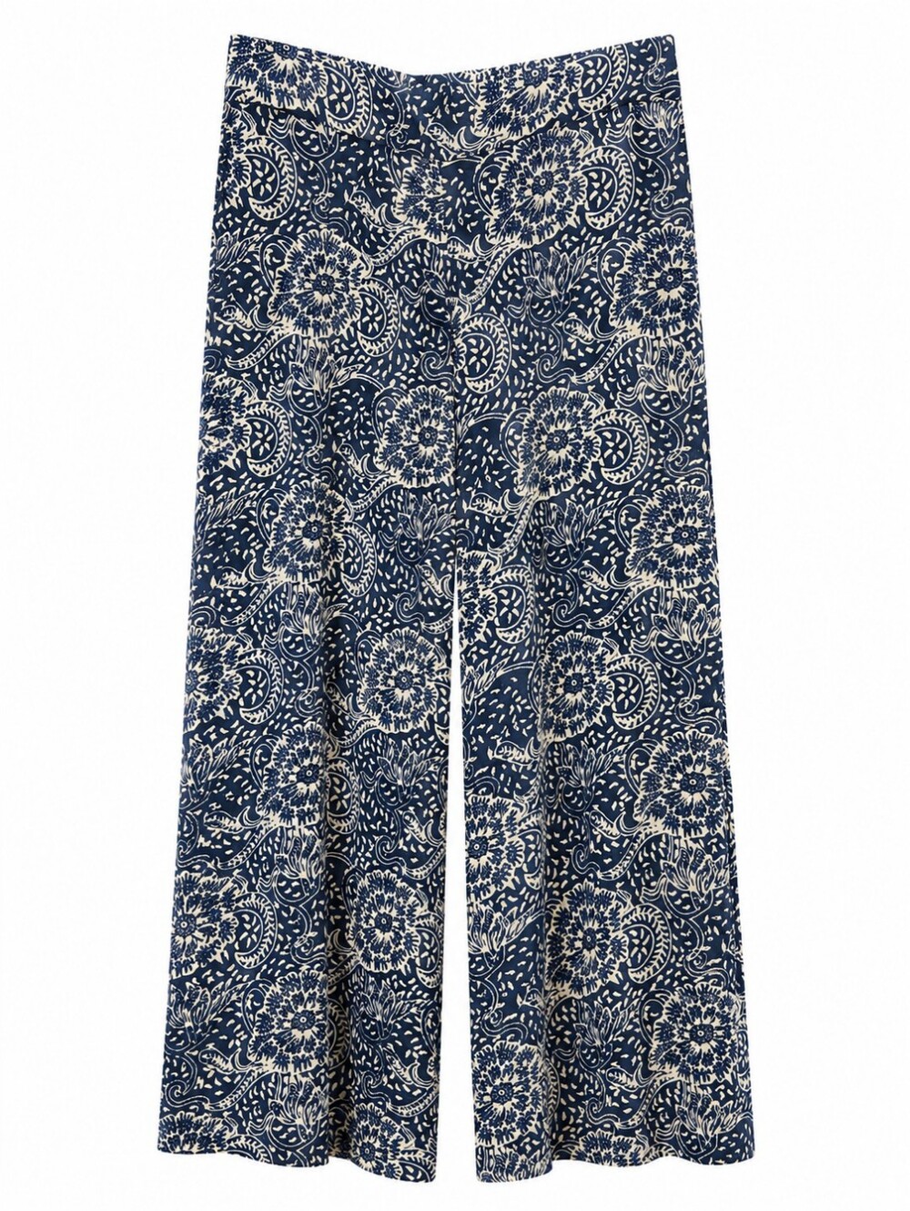 Maeve Anika Blue White Botanical Wide Leg Pants, S, Euro Summer, Coastal